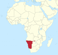 Map of Namibia in Africa