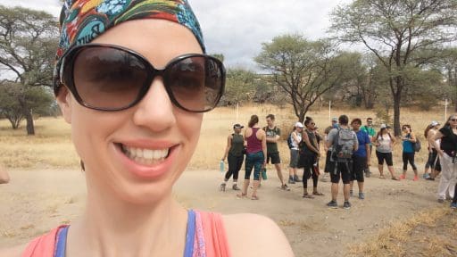 Angel Sanford, ready to climb Pride Rock, Okahandja
