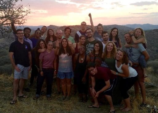 Some of Group 43 - same sunset, different hilltop than those practicing yoga